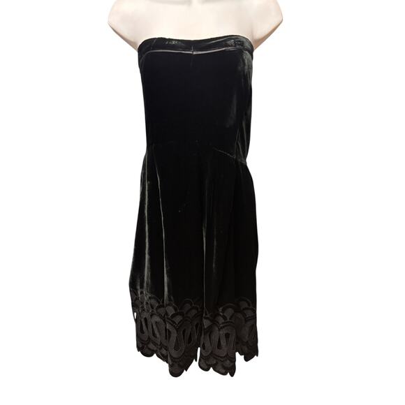 Maple Black Velvet Strapless Mini Dress S Embroidered Festive Fairy Whimsygoth - Picture 1 of 6